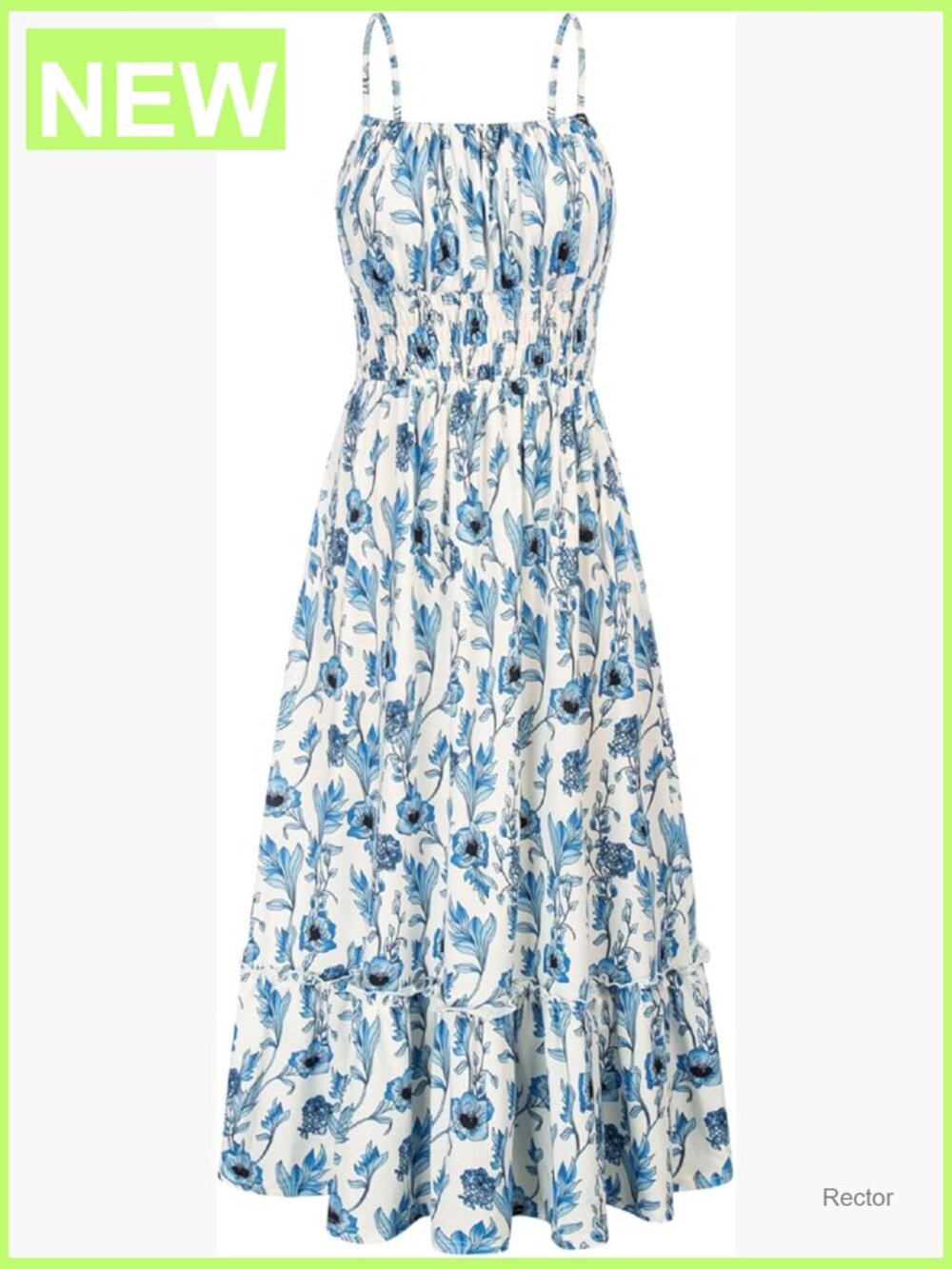 Smocked Floral Maxi Dress with Pockets, Boho Beach Sundress